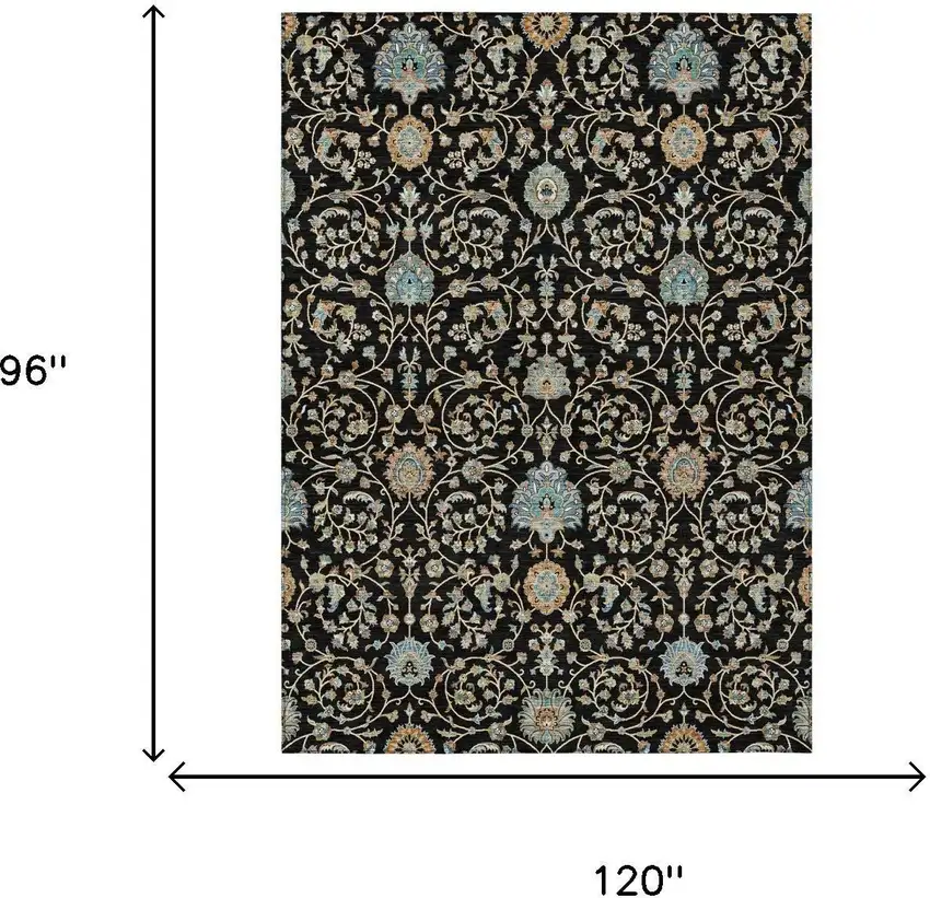 Black And Graphite Floral Washable Indoor Outdoor Area Rug Photo 5