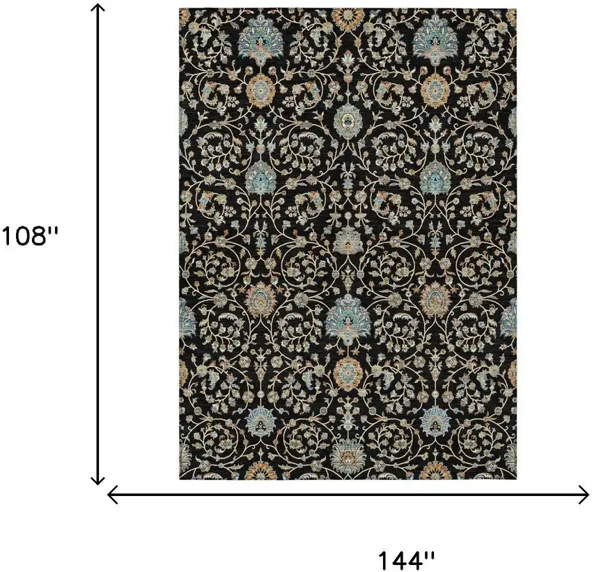 Black And Graphite Floral Washable Indoor Outdoor Area Rug Photo 5