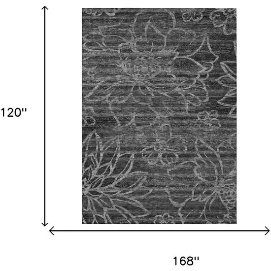Black And Graphite Floral Washable Indoor Outdoor Area Rug Photo 5