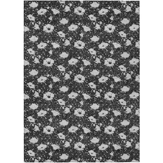 Black And Graphite Floral Washable Indoor Outdoor Area Rug Photo 2