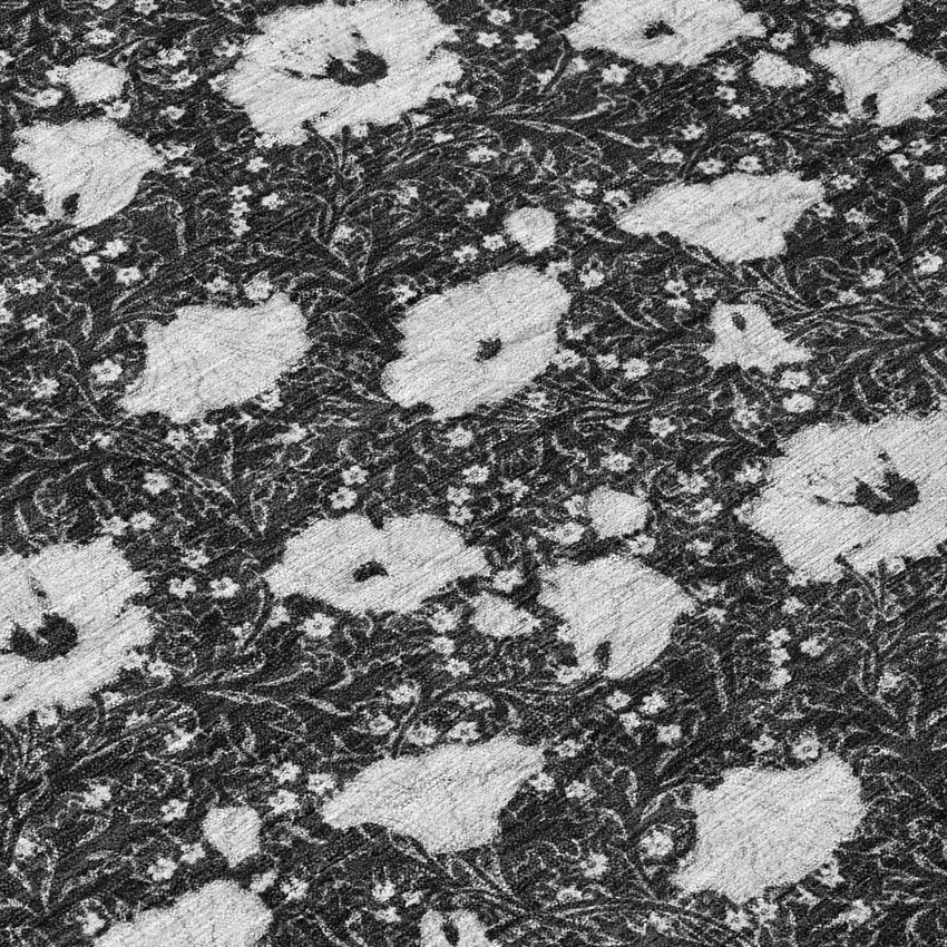 Black And Graphite Floral Washable Indoor Outdoor Area Rug Photo 4