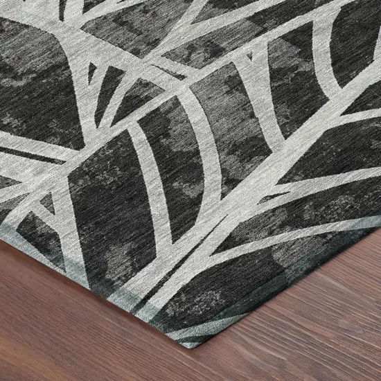 Black And Graphite Floral Washable Indoor Outdoor Area Rug Photo 3