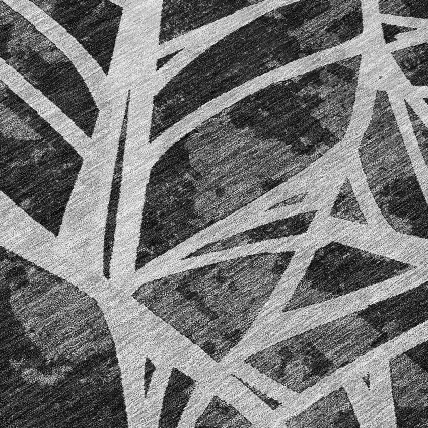 Black And Graphite Floral Washable Indoor Outdoor Area Rug Photo 4