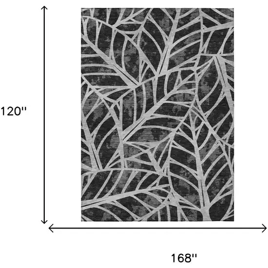 Black And Graphite Floral Washable Indoor Outdoor Area Rug Photo 5