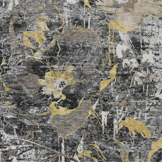 Black And Graphite Floral Washable Indoor Outdoor Area Rug Photo 3