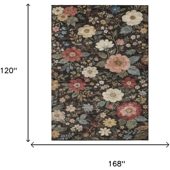 Black And Graphite Floral Washable Indoor Outdoor Area Rug Photo 6
