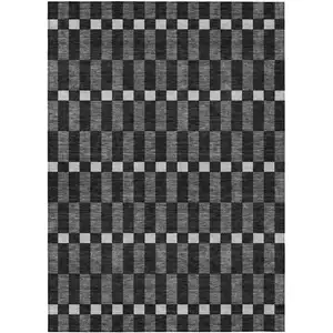 Photo of Black And Graphite Geometric Washable Indoor Outdoor Area Rug