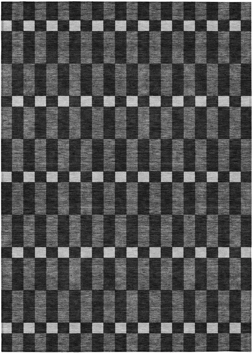 Black And Graphite Geometric Washable Indoor Outdoor Area Rug Photo 1