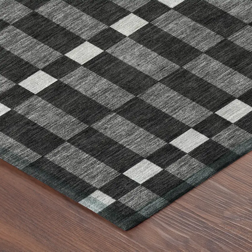 Black And Graphite Geometric Washable Indoor Outdoor Area Rug Photo 8
