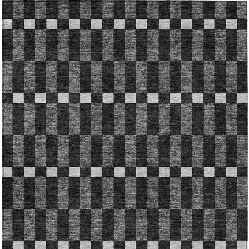 Black And Graphite Geometric Washable Indoor Outdoor Area Rug Photo 3