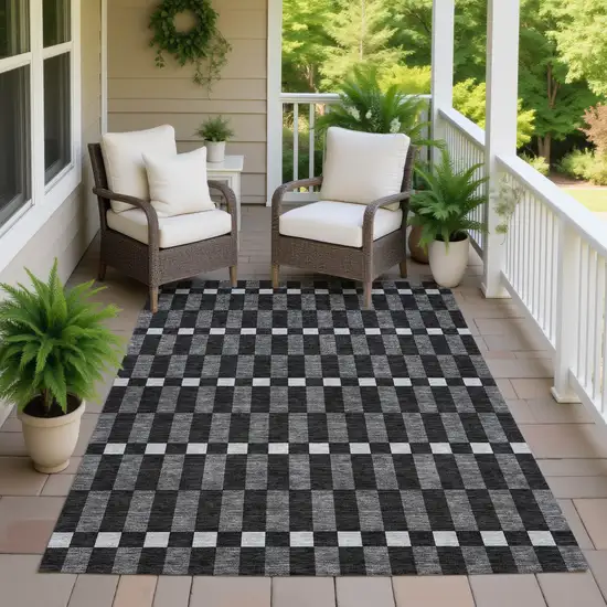 Black And Graphite Geometric Washable Indoor Outdoor Area Rug Photo 7