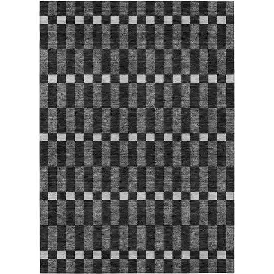 Black And Graphite Geometric Washable Indoor Outdoor Area Rug Photo 1
