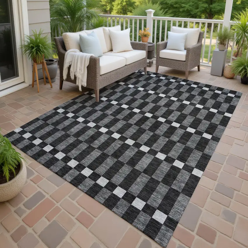 Black And Graphite Geometric Washable Indoor Outdoor Area Rug Photo 4