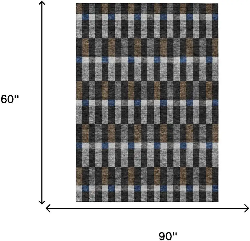 Black And Graphite Geometric Washable Indoor Outdoor Area Rug Photo 7