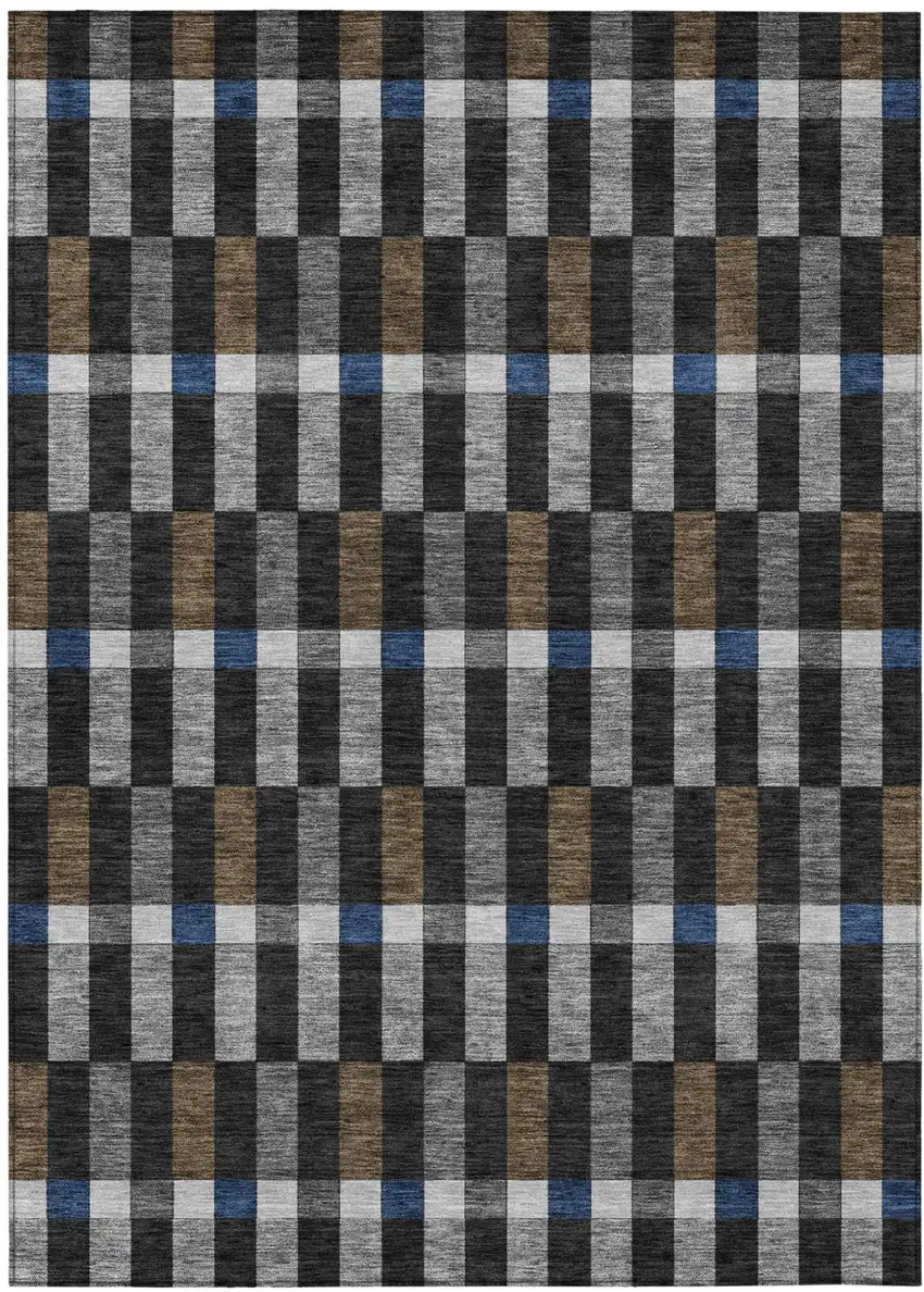 Black And Graphite Geometric Washable Indoor Outdoor Area Rug Photo 2