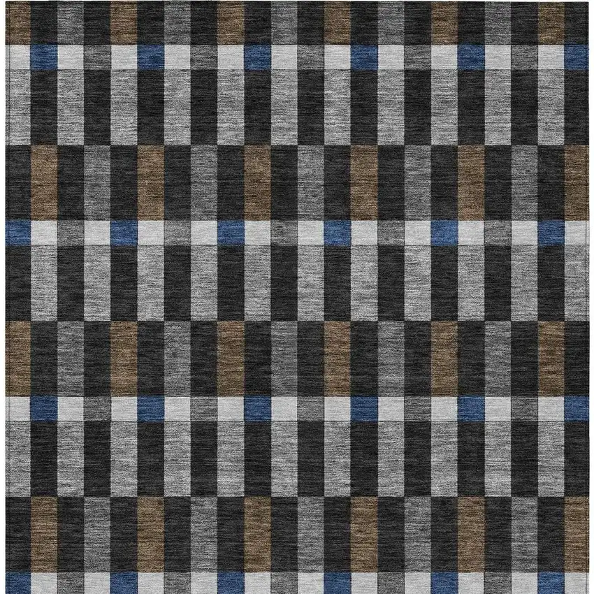 Black And Graphite Geometric Washable Indoor Outdoor Area Rug Photo 4