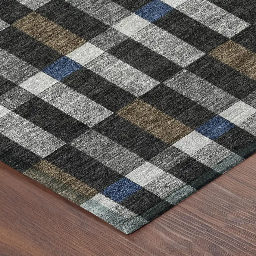 Black And Graphite Geometric Washable Indoor Outdoor Area Rug Photo 5