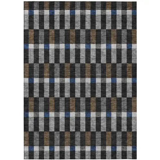 Black And Graphite Geometric Washable Indoor Outdoor Area Rug Photo 2