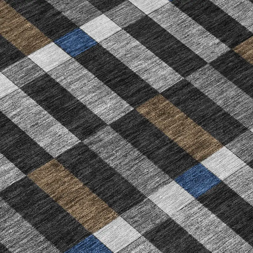 Black And Graphite Geometric Washable Indoor Outdoor Area Rug Photo 6