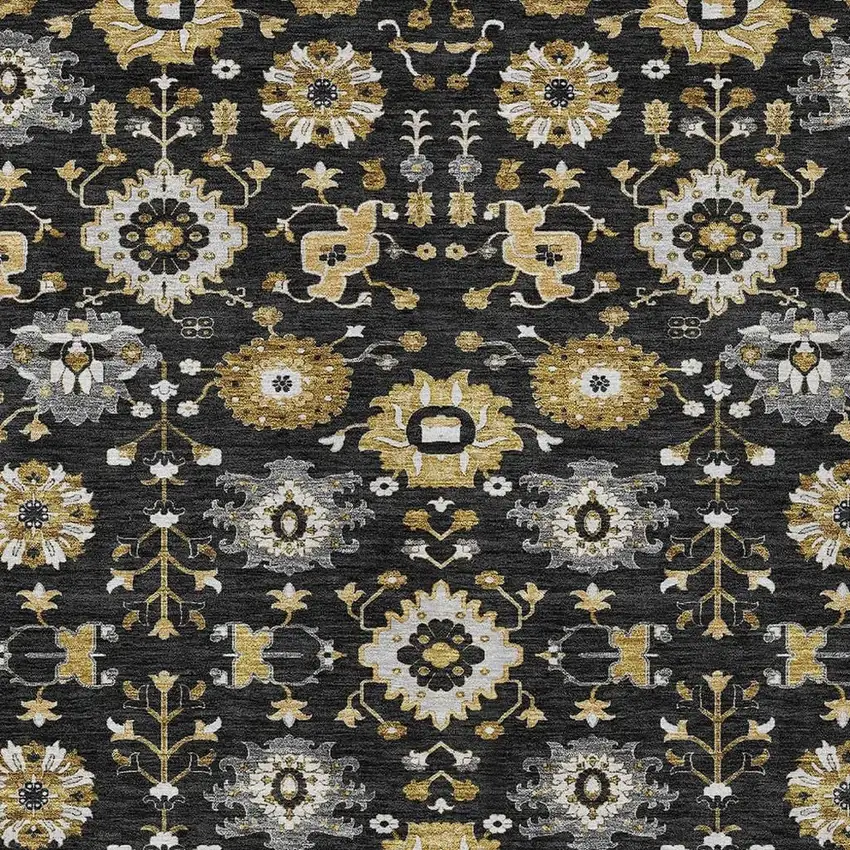 Black And Graphite Geometric Washable Indoor Outdoor Area Rug Photo 2