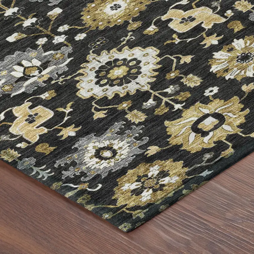 Black And Graphite Geometric Washable Indoor Outdoor Area Rug Photo 4