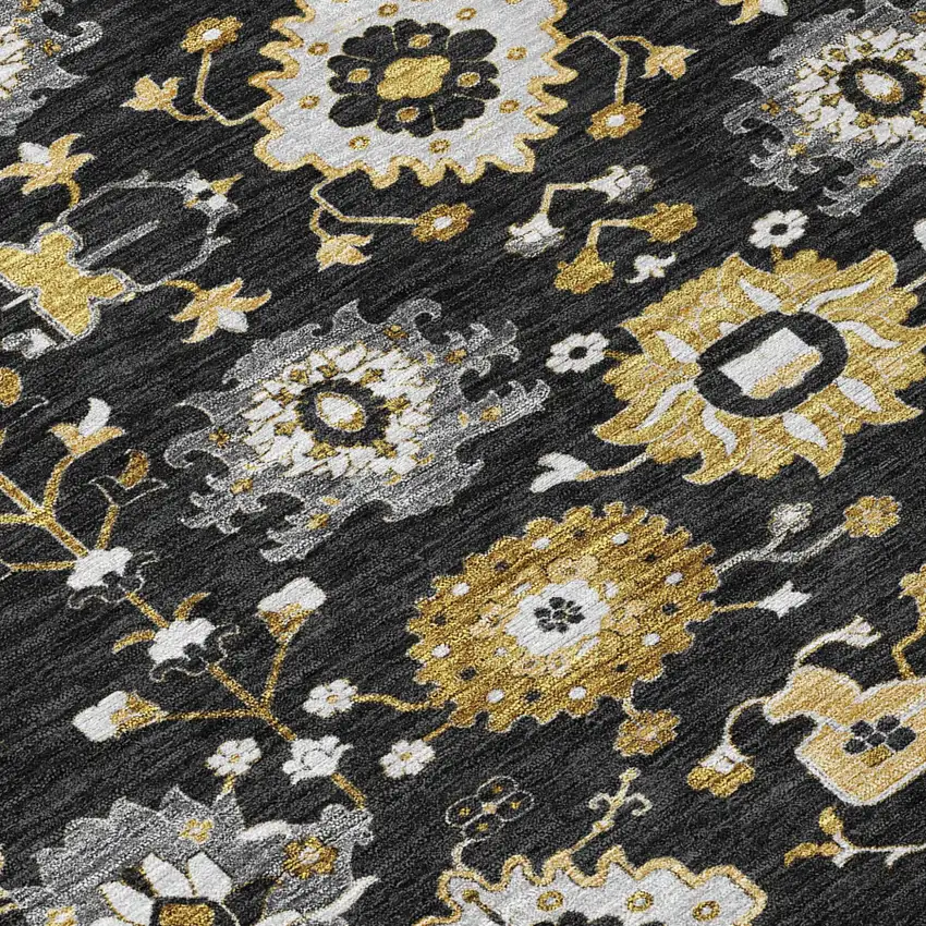Black And Graphite Geometric Washable Indoor Outdoor Area Rug Photo 5