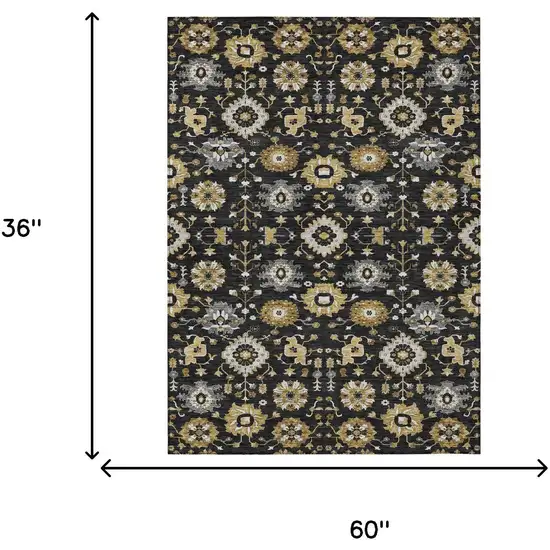Black And Graphite Geometric Washable Indoor Outdoor Area Rug Photo 6