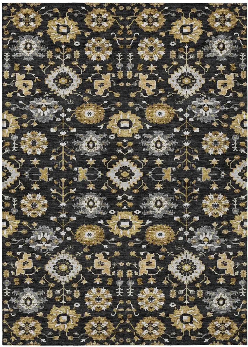 Black And Graphite Geometric Washable Indoor Outdoor Area Rug Photo 1
