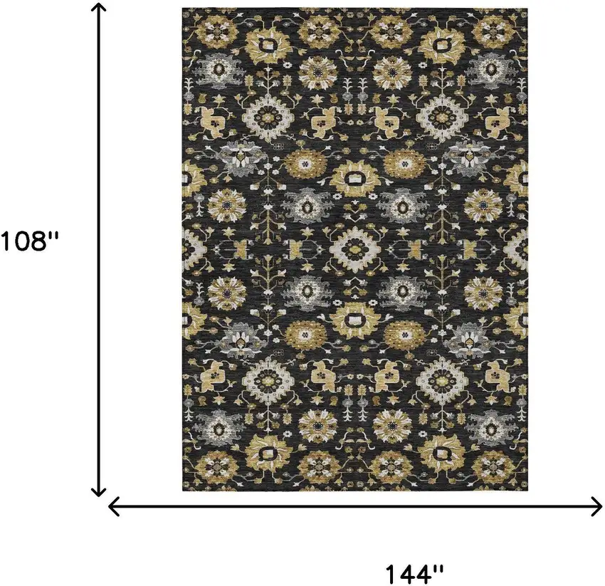 Black And Graphite Geometric Washable Indoor Outdoor Area Rug Photo 6