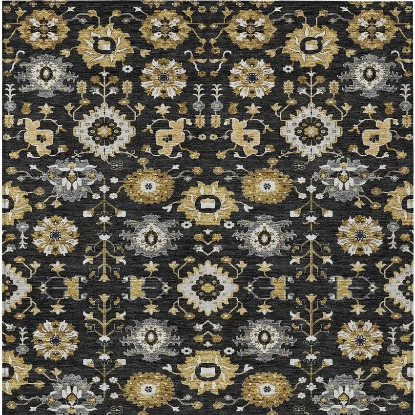 Black And Graphite Geometric Washable Indoor Outdoor Area Rug Photo 3