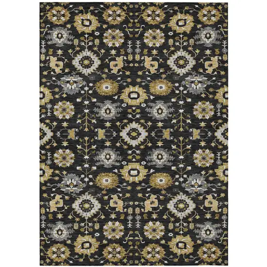 Black And Graphite Geometric Washable Indoor Outdoor Area Rug Photo 1