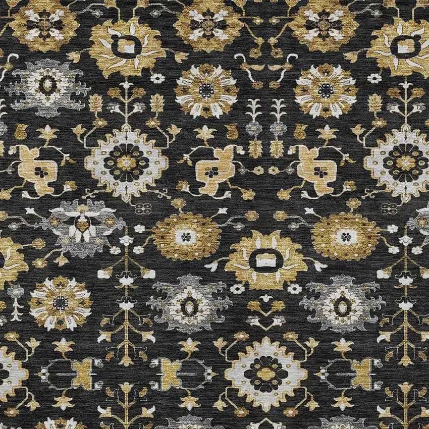 Black And Graphite Geometric Washable Indoor Outdoor Area Rug Photo 2