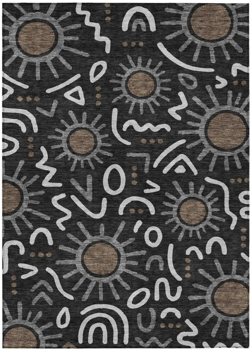 Black And Graphite Geometric Washable Indoor Outdoor Area Rug Photo 1
