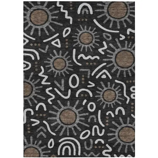 Black And Graphite Geometric Washable Indoor Outdoor Area Rug Photo 1