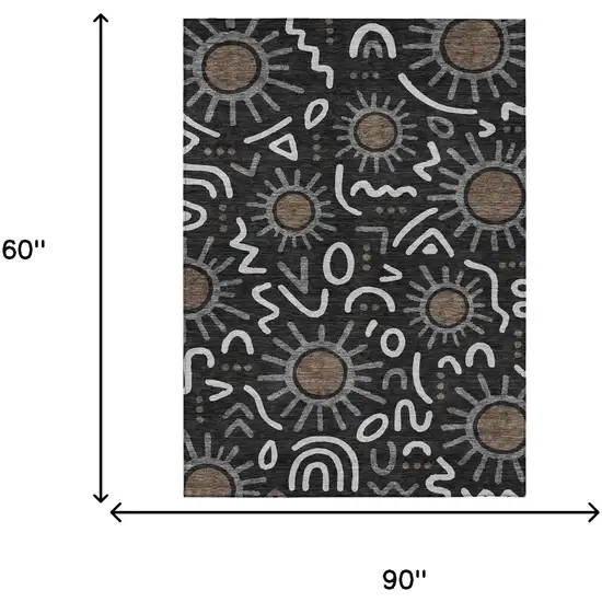 Black And Graphite Geometric Washable Indoor Outdoor Area Rug Photo 6