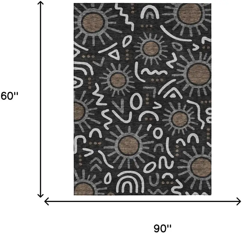 Black And Graphite Geometric Washable Indoor Outdoor Area Rug Photo 6