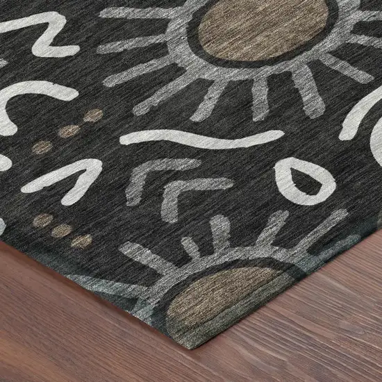 Black And Graphite Geometric Washable Indoor Outdoor Area Rug Photo 4