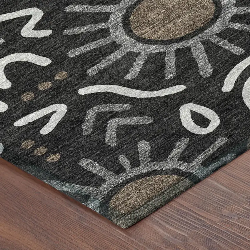 Black And Graphite Geometric Washable Indoor Outdoor Area Rug Photo 4