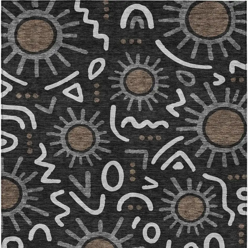 Black And Graphite Geometric Washable Indoor Outdoor Area Rug Photo 3