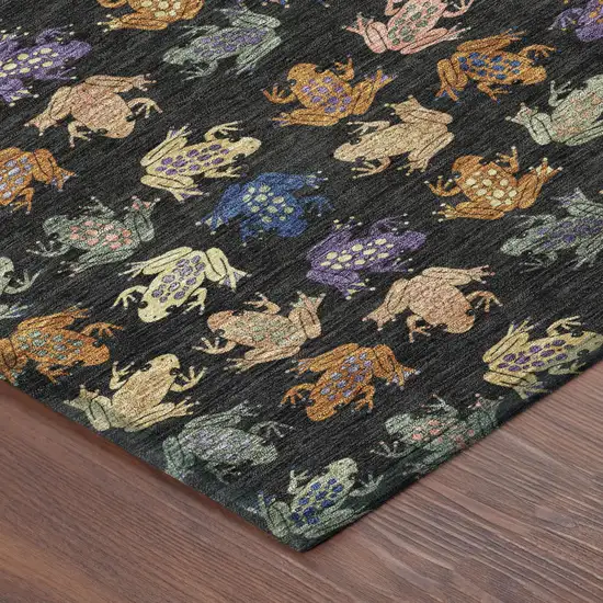 Black And Graphite Geometric Washable Indoor Outdoor Area Rug Photo 4