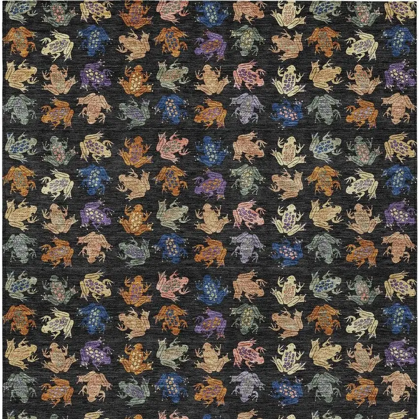 Black And Graphite Geometric Washable Indoor Outdoor Area Rug Photo 3