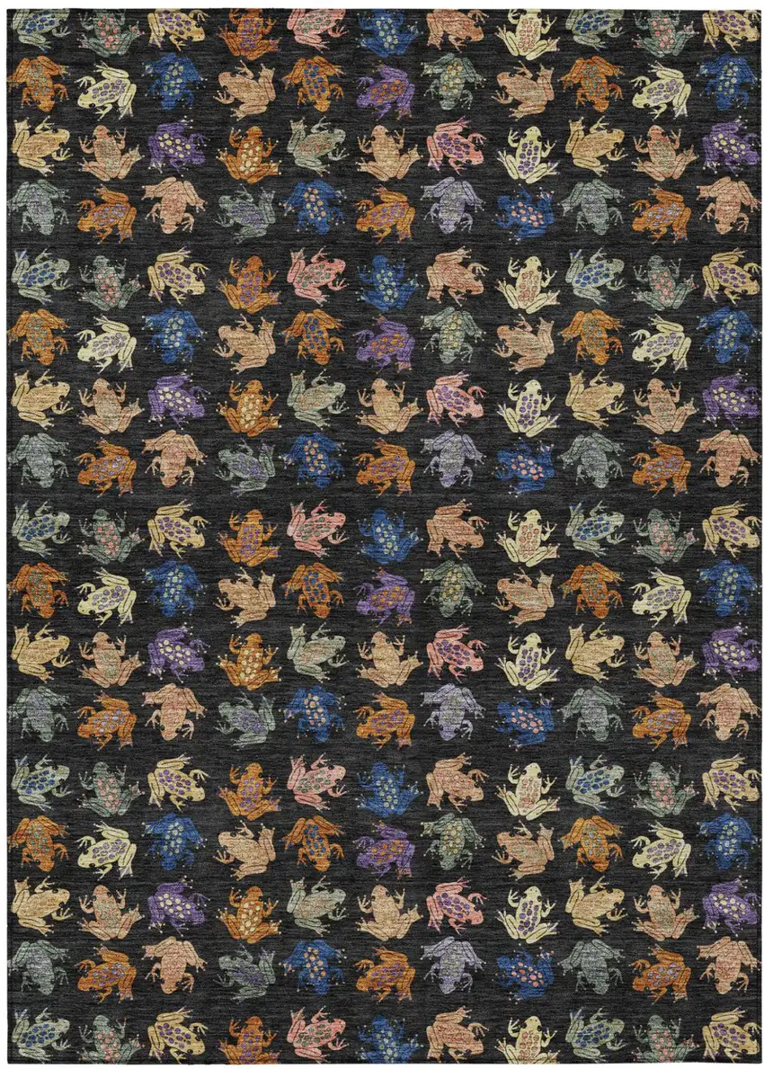 Black And Graphite Geometric Washable Indoor Outdoor Area Rug Photo 1