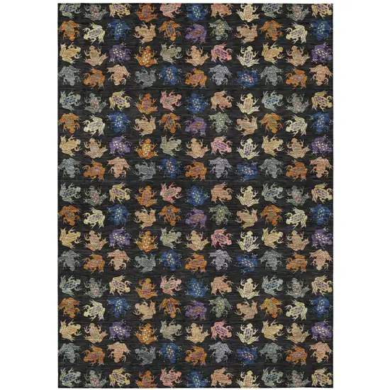 Black And Graphite Geometric Washable Indoor Outdoor Area Rug Photo 1