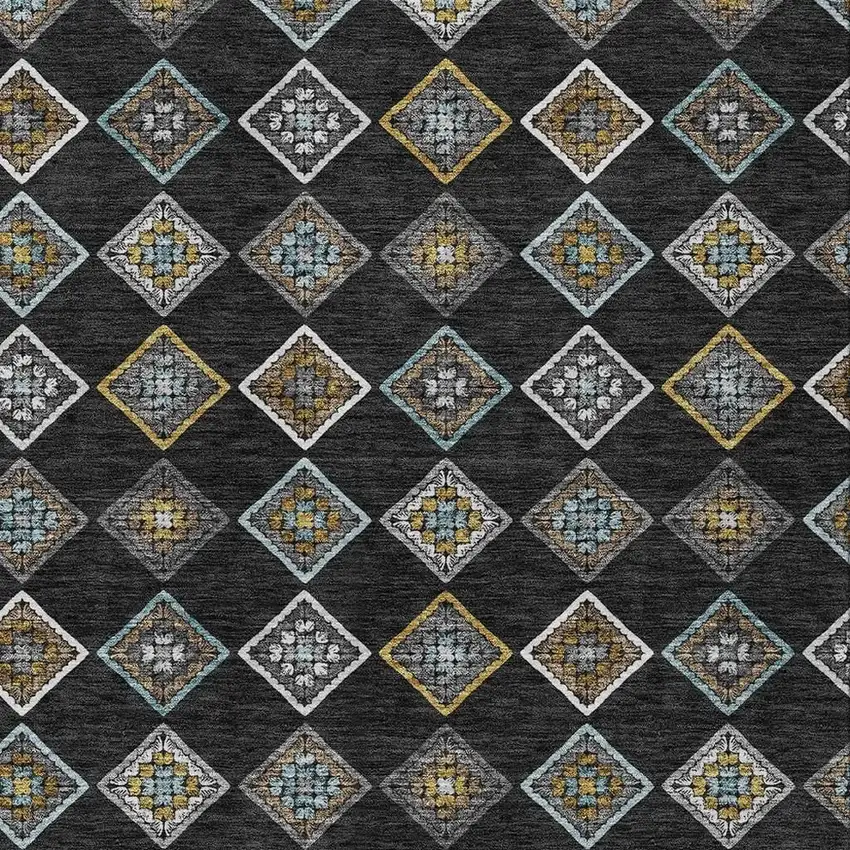 Black And Graphite Geometric Washable Indoor Outdoor Area Rug Photo 2