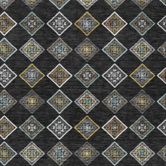 Black And Graphite Geometric Washable Indoor Outdoor Area Rug Photo 2