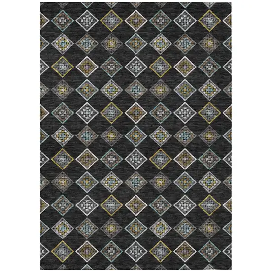 Black And Graphite Geometric Washable Indoor Outdoor Area Rug Photo 1