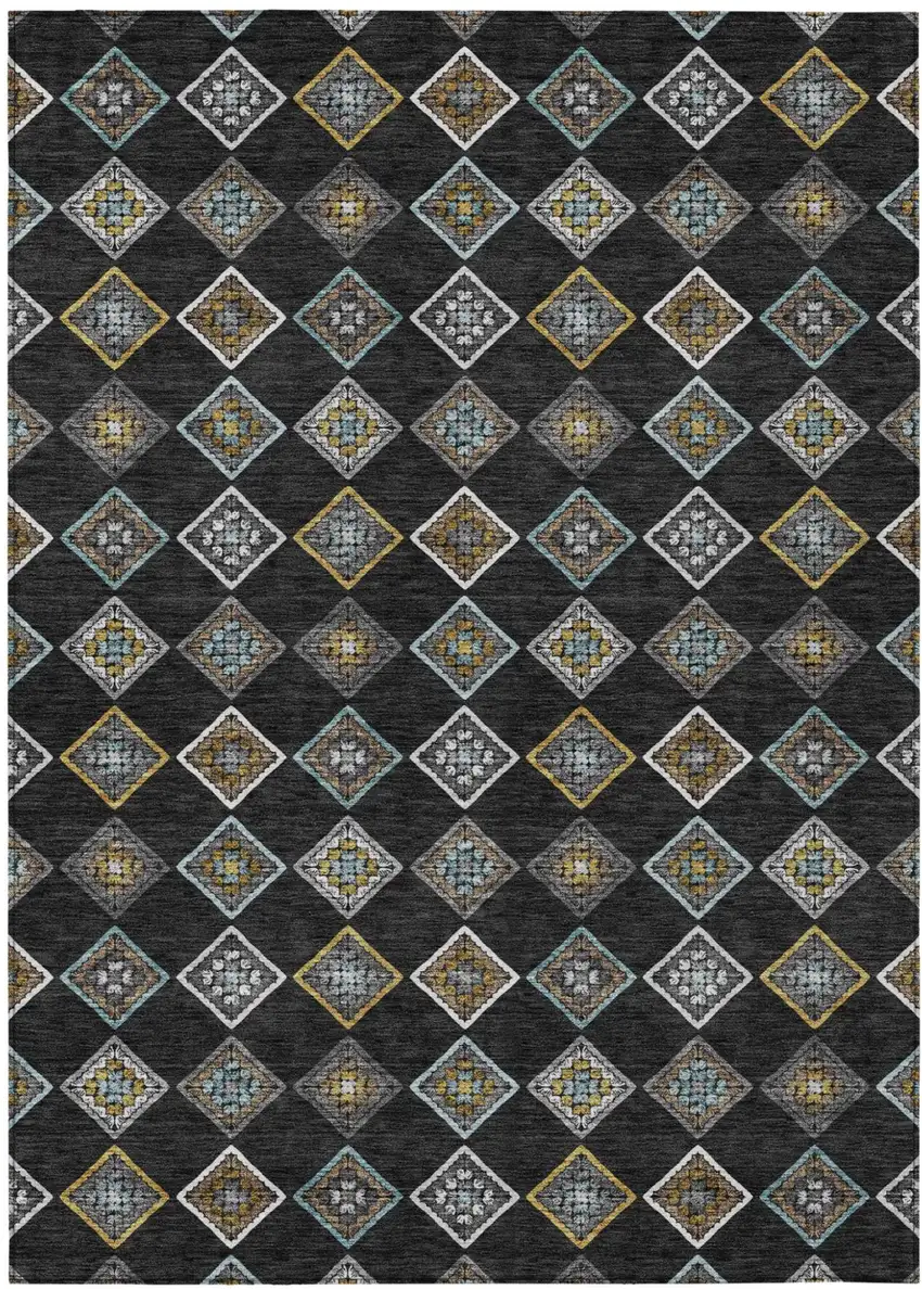 Black And Graphite Geometric Washable Indoor Outdoor Area Rug Photo 1