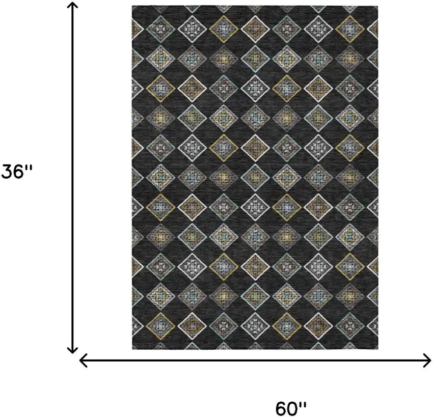 Black And Graphite Geometric Washable Indoor Outdoor Area Rug Photo 6