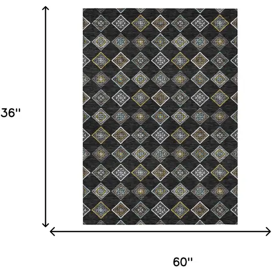 Black And Graphite Geometric Washable Indoor Outdoor Area Rug Photo 6