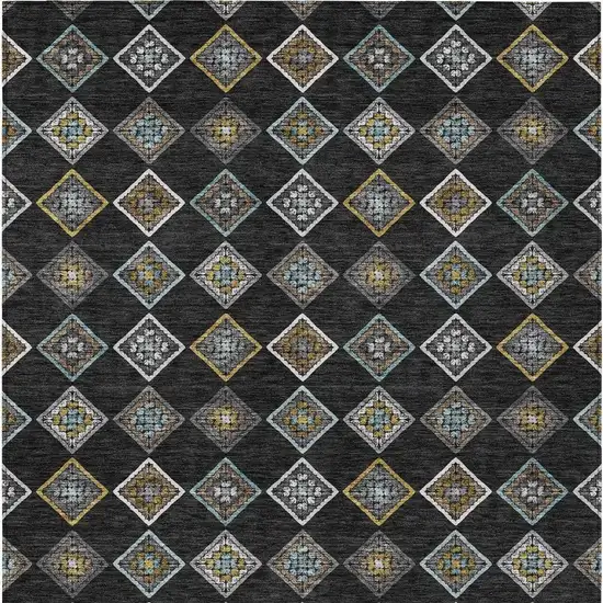 Black And Graphite Geometric Washable Indoor Outdoor Area Rug Photo 1